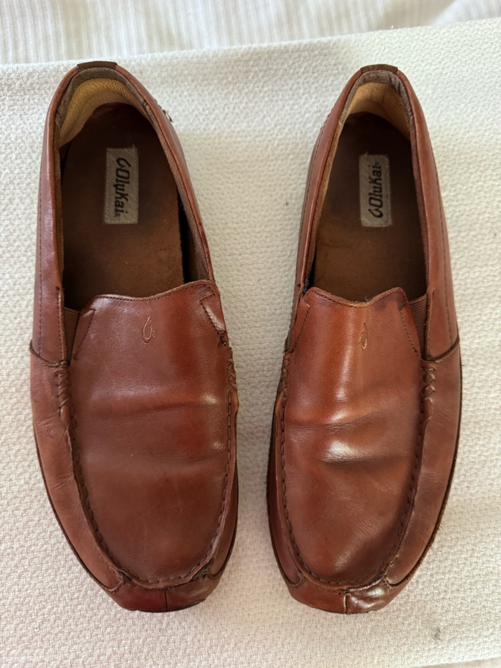 OluKai Men’s Brown Leather Slip-On Loafers